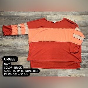 Umgee Brick and Peach Colorblock Oversized Long Sleeve Top
